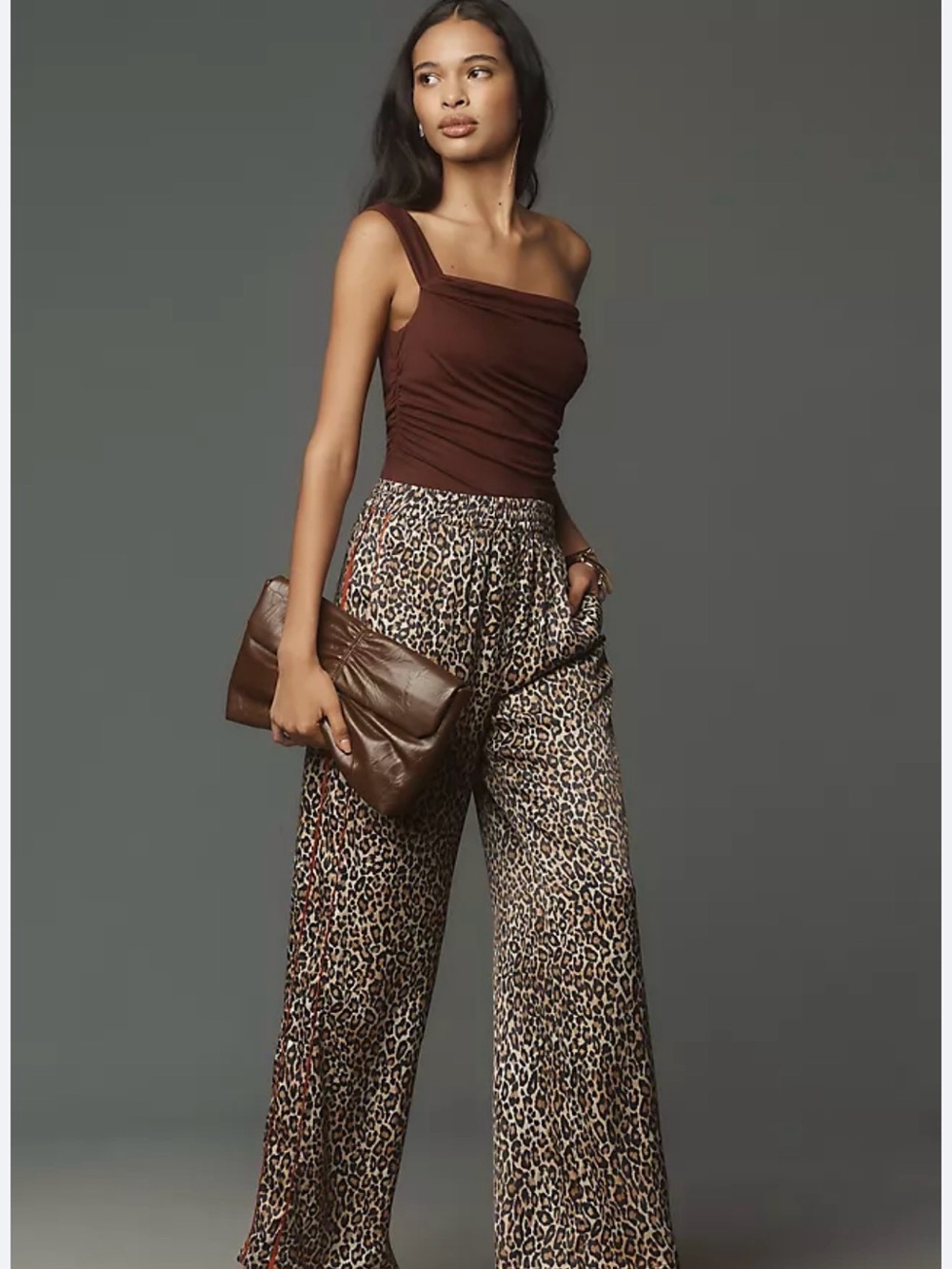 Anthropologie Brown Leopard-Print Wide Leg Pants